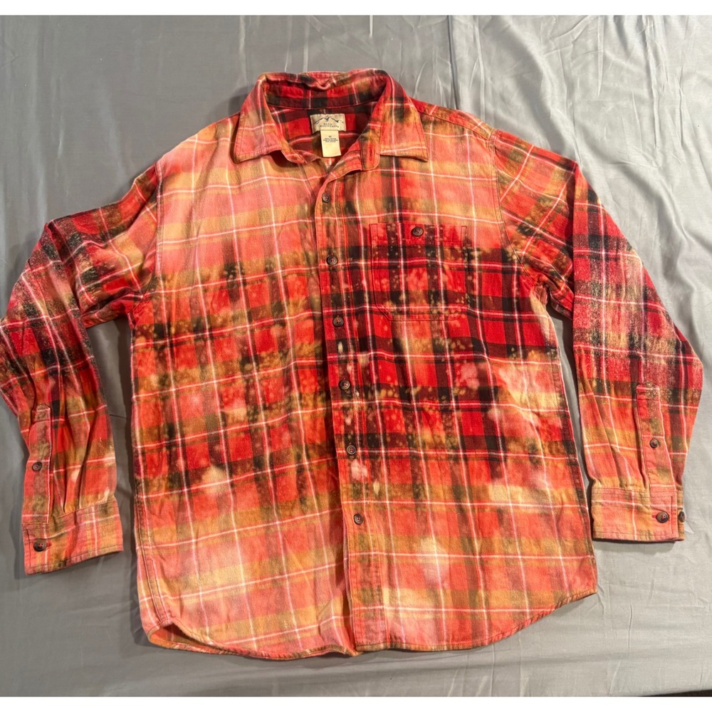 Blue Mountain Red Plaid Bleached Flannel Shirt Mens Medium Womens Large